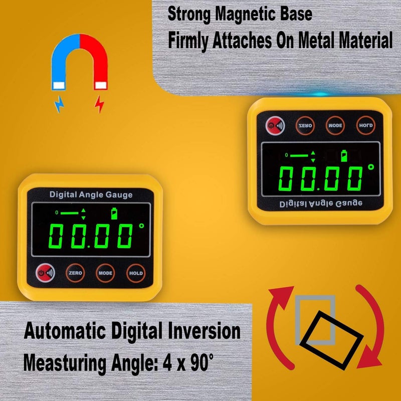 OUTIL Magnetic Digital Angle Finder Protractor Inclinometer - Cube Digital Level Angle Gauge with Magnetic Base and Backlight - Precision Level Box for Woodworking, Construction, Machinery, Masonry (yellow) - Image 3
